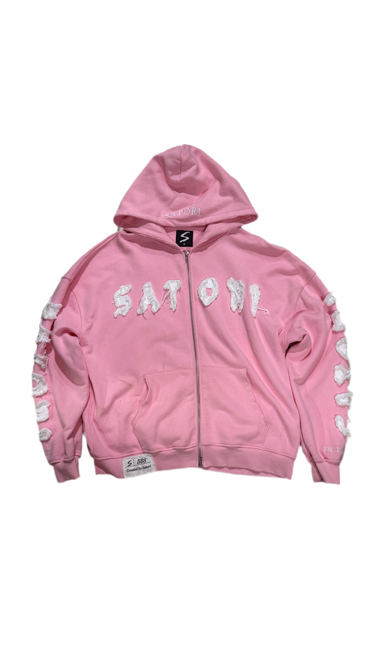Pink Satori Oversized Heavyweight Distressed Hoodie
