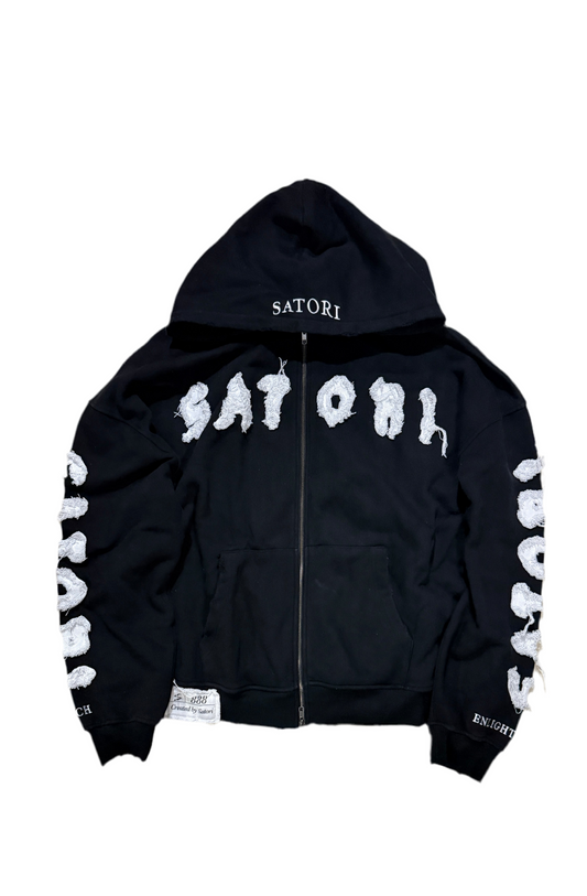 Black Satori Oversized Heavyweight Distressed Hoodie