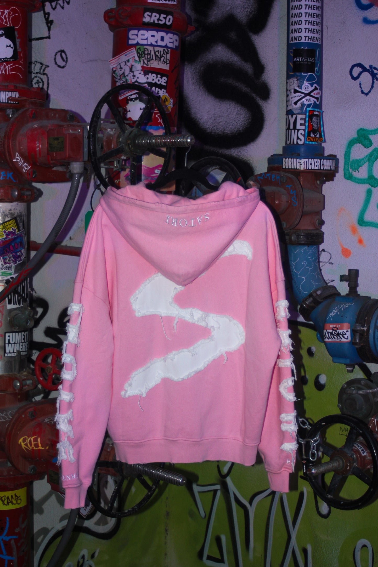 Pink Satori Oversized Heavyweight Distressed Hoodie